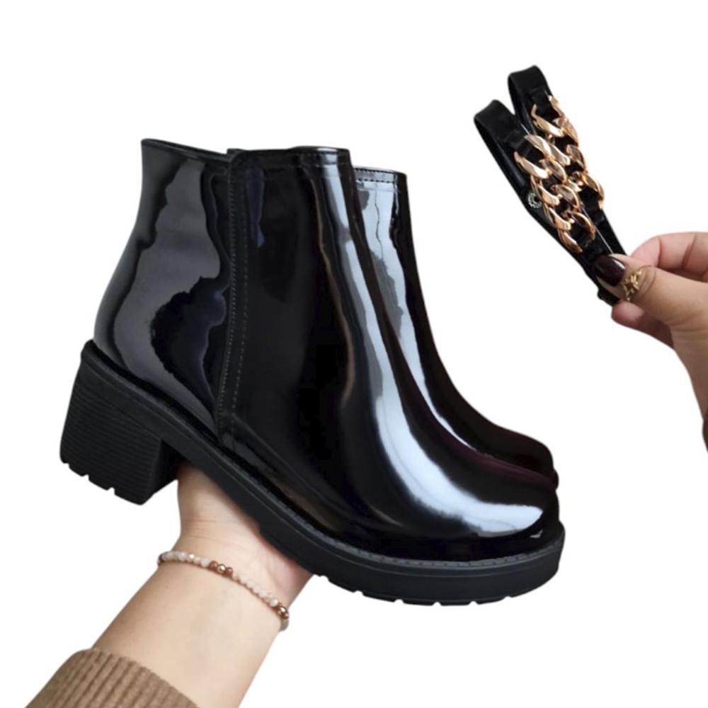 Botin Mujer Doble Taco 5 1177 Charol 5C-58 Color Negro Talla 35