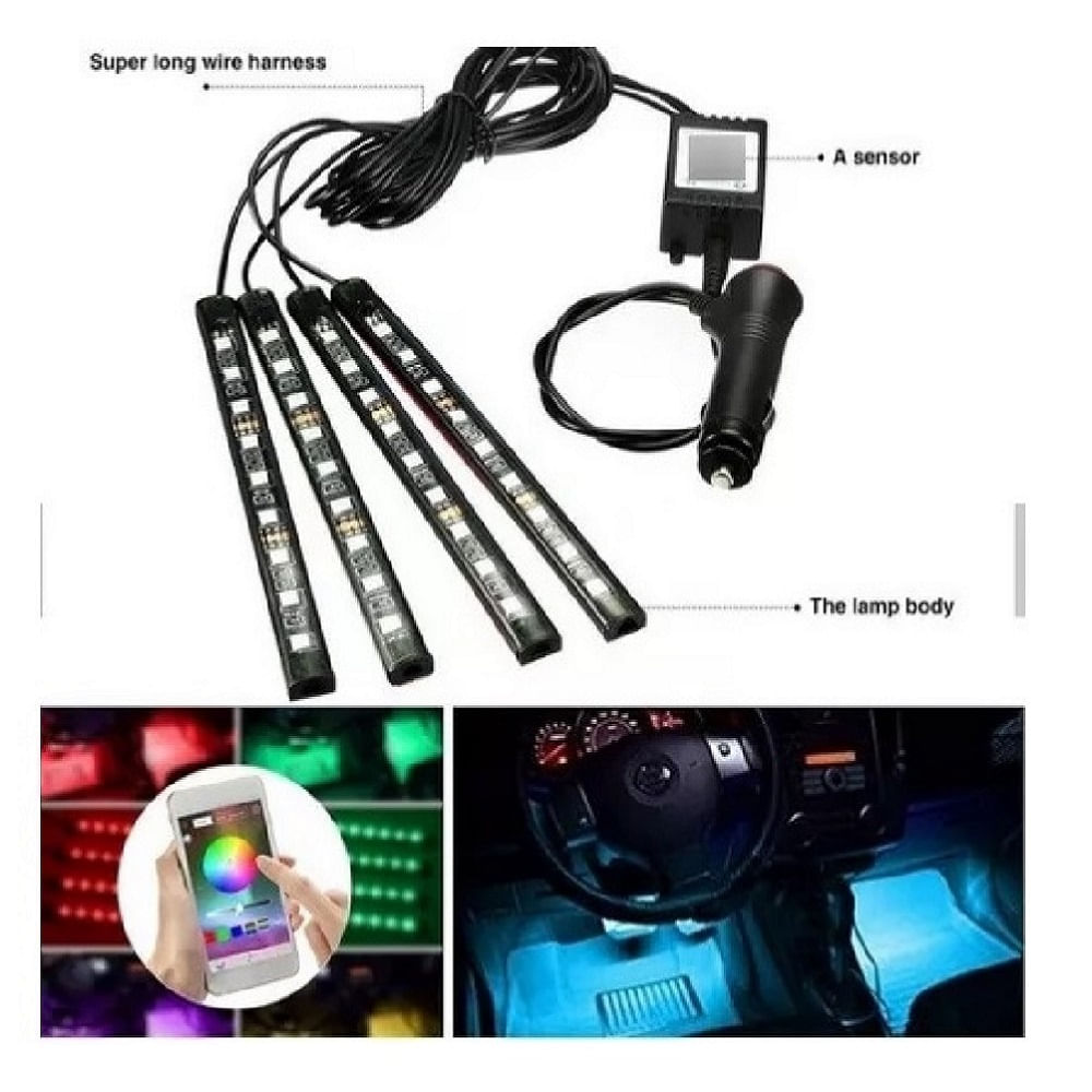 LUZ LED RGB DE AMBIENTE PARA INTERIOR DE AUTO BLUETOOTH 12BT