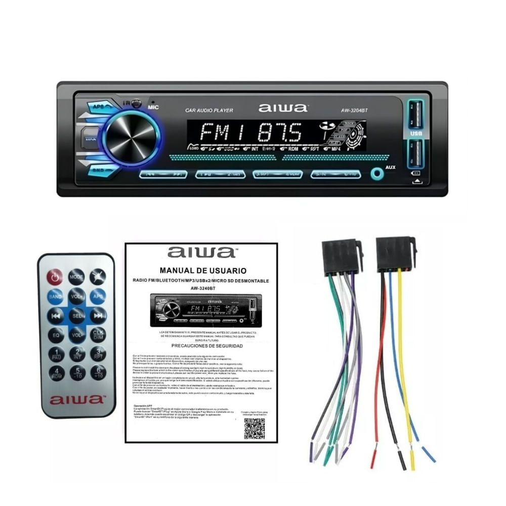 Autoradio Bluetooth USB AUX 7 Colores Panel desmontable Aiwa