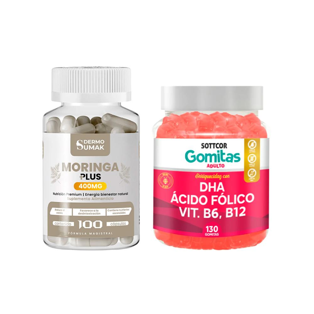Moringa Plus 400Mg 100 Cap Dermo Sumak + Gomitas Dha, Ácido Fólico, B6 Y B13