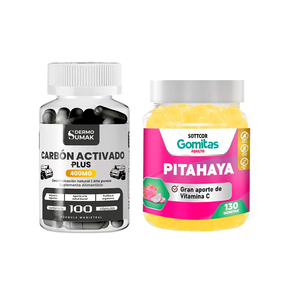 Carbon Activado Plus 400Mg 100 Cap Dermo Sumak + Gomitas De Pitahaya