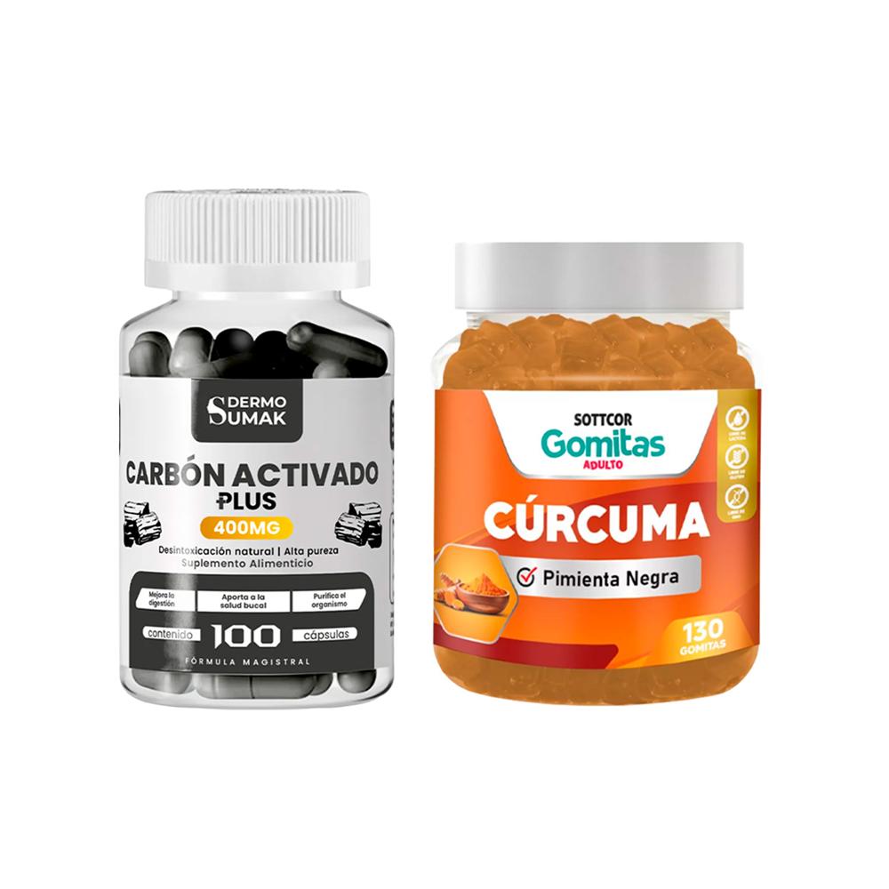 Carbon Activado Plus 400Mg 100 Cap Dermo Sumak + Gomitas De Cúrcuma