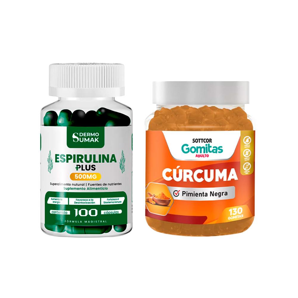 Espirulina Plus 500Mg 100 Cap Dermo Sumak + Gomitas Cúrcuma