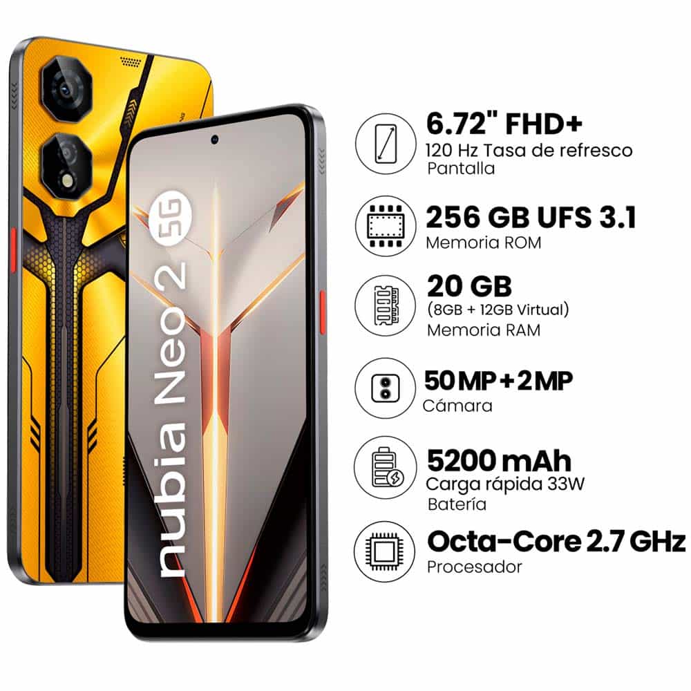 Celular 5G Nubia Neo 2 8GB 256GB Amarillo