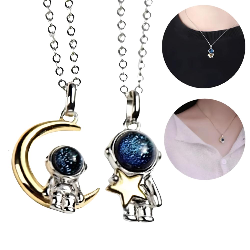 Collar de Pareja Astronauta  Plata 925 Regalo Especial