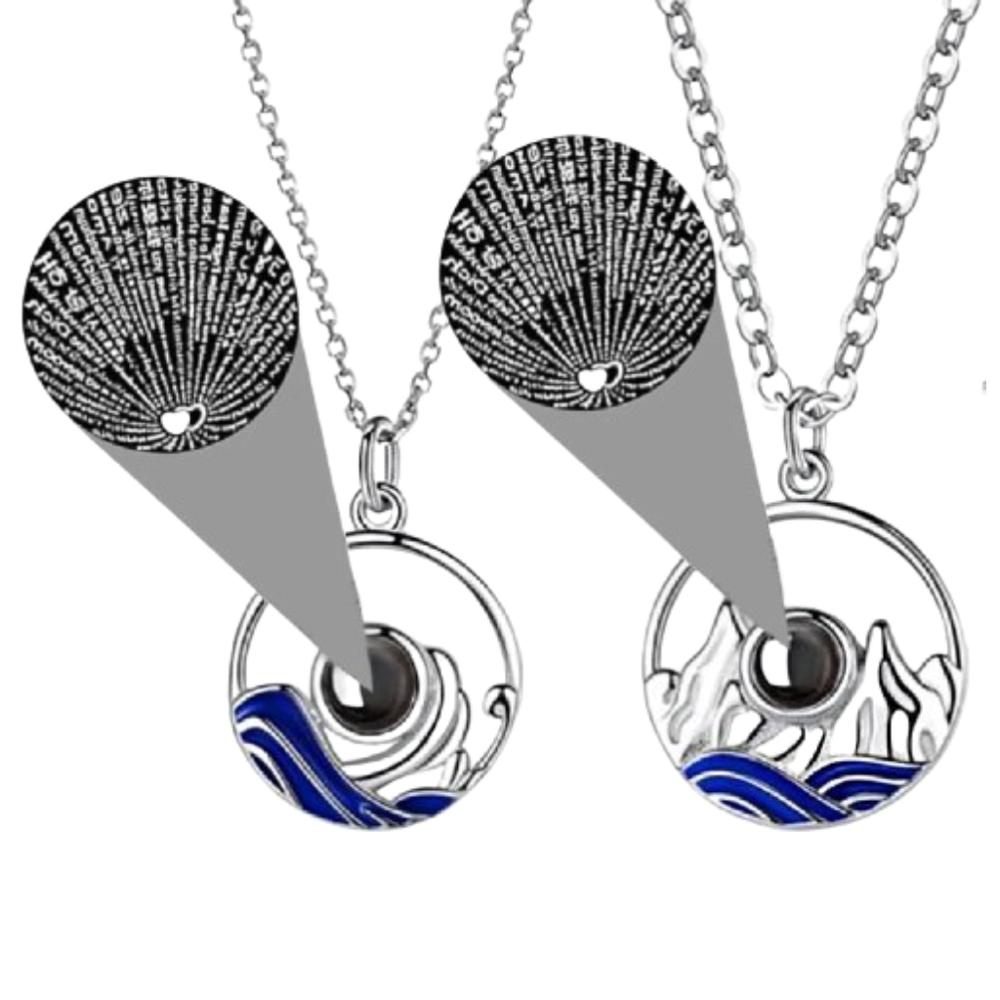 Collar De Pareja Proyecta 100 Idiomas Montaña Y Oceano Plata 925