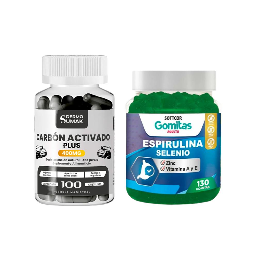 Carbón Activado 400Mg 100Cap + Gomitas Espirulina, Zn, Se, Vit A Y E