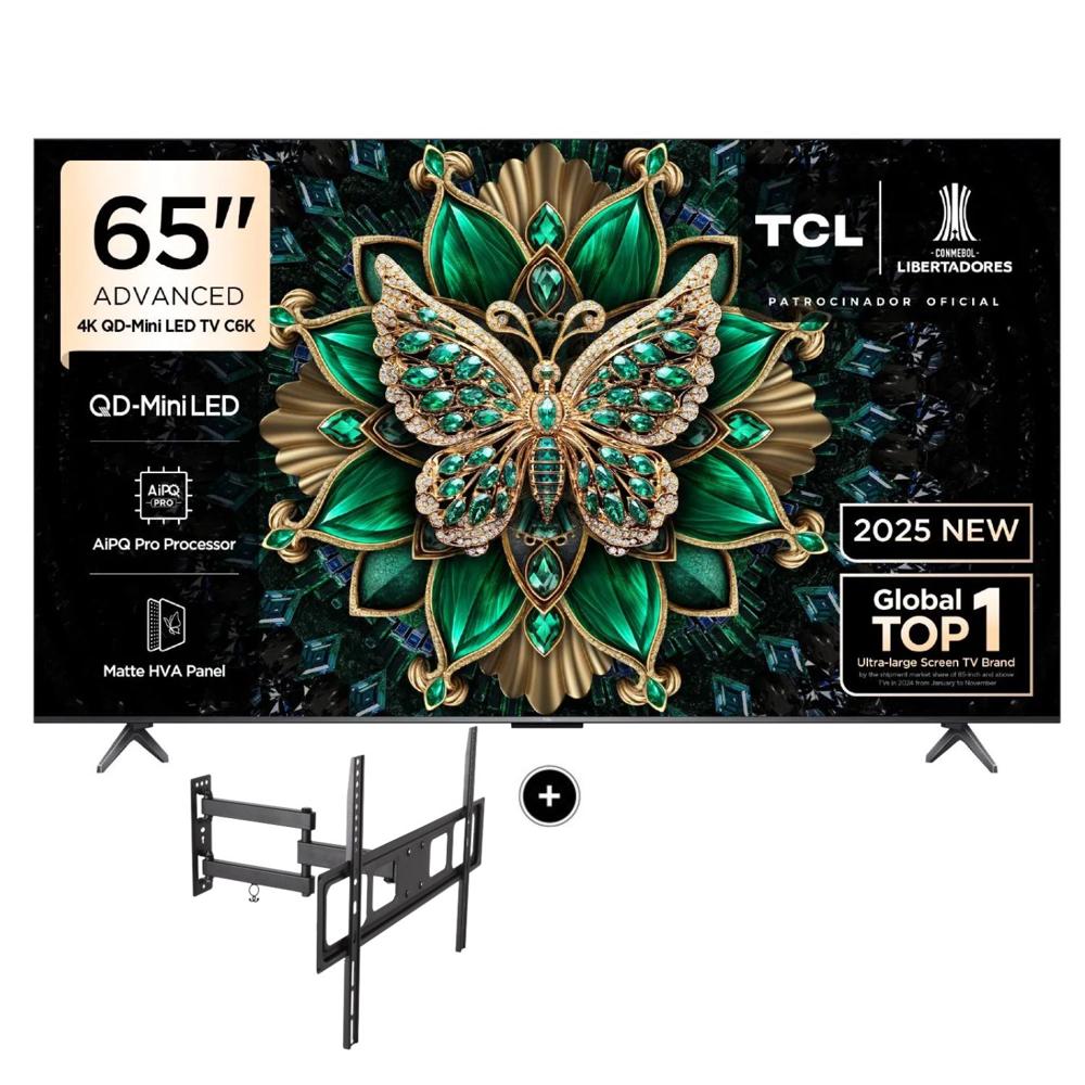 Televisor TCL Mini LED 65 QD UHD 4K Smart Google TV 65C6K + Rack Giratorio