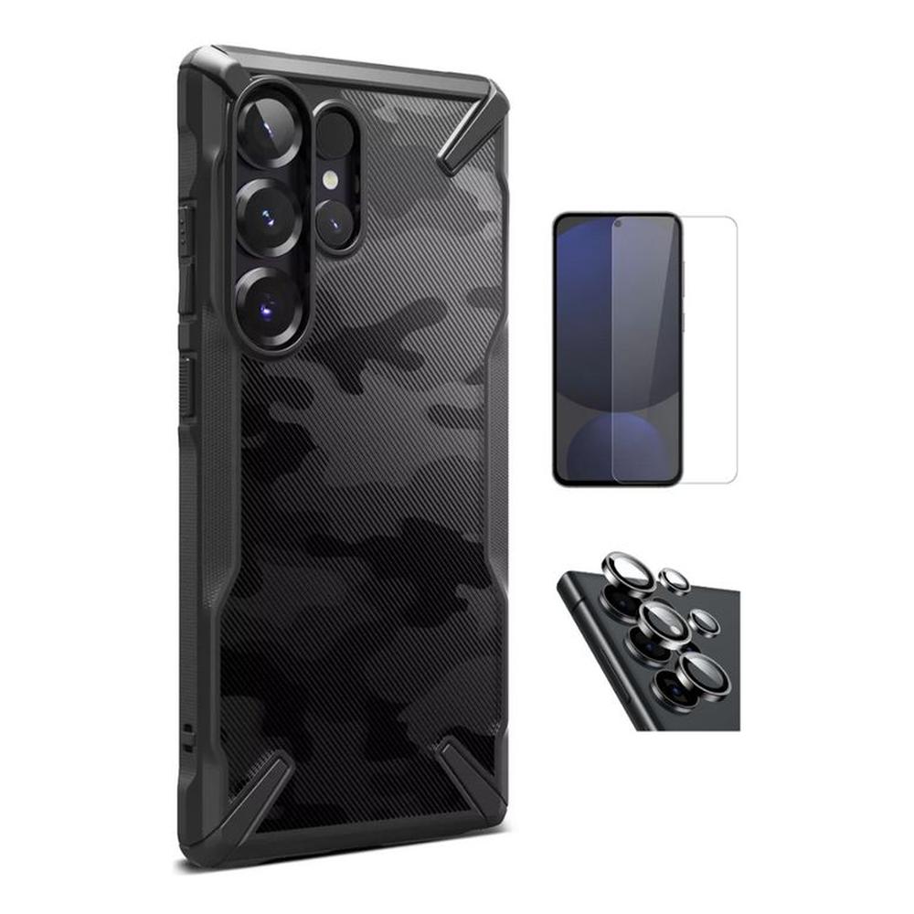 CASE RINGKE FUSION X CAMUFLADO SAMSUNG GALAXY S25 ULTRA Y VIDRIOS