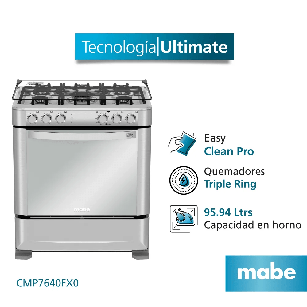 Cocina Gas Mabe CMP7640FX0 30"" Inox 5 hornillas