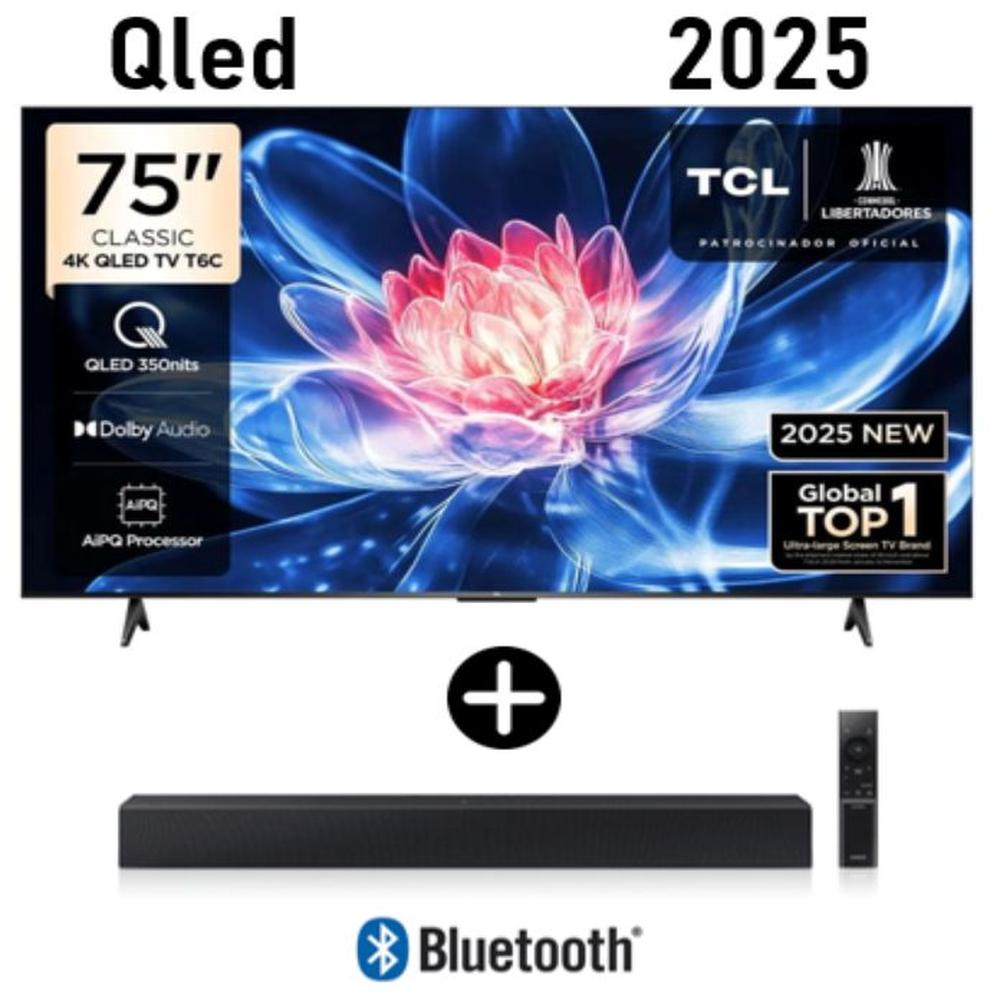 Televisor TCL QLED 75"" UHD 4K Smart TV 75T6C Modelo 2025 + Soundbar C-400