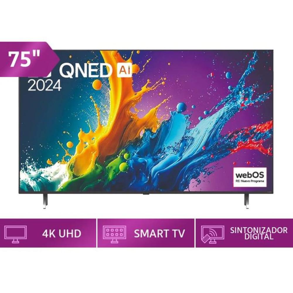 Televisor LG QNED 75"" Pulg Ultra HD 4K ThinQ AI 75QNED80TSA 2024 - Negro
