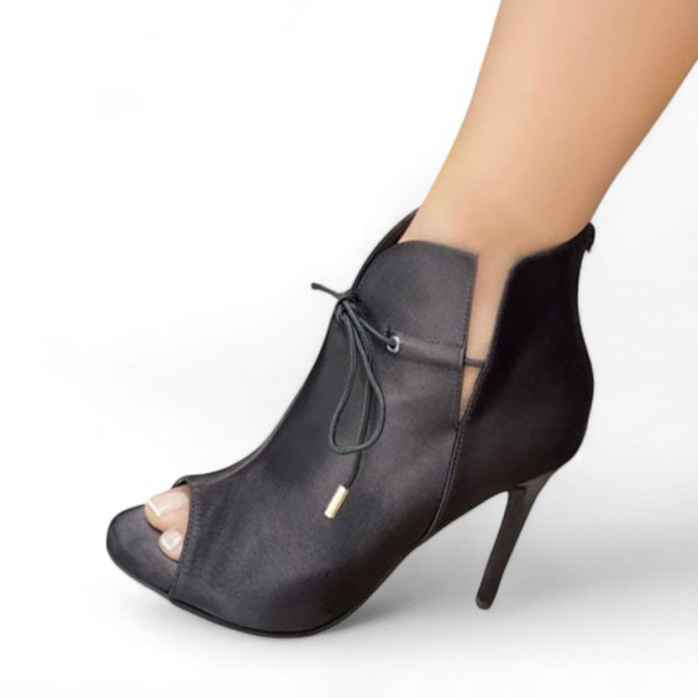 Botin Mujer Abierto Gamuza Taco 9 1299 5C-85 Color Negro Talla 36
