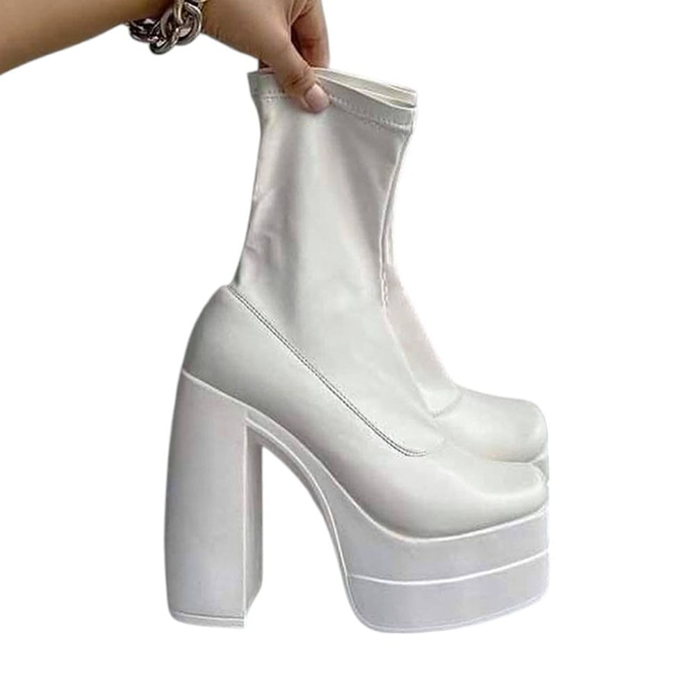 Botin Mujer Latex Strech Taco 13 1299 5C-95 Color Blanco Talla 38