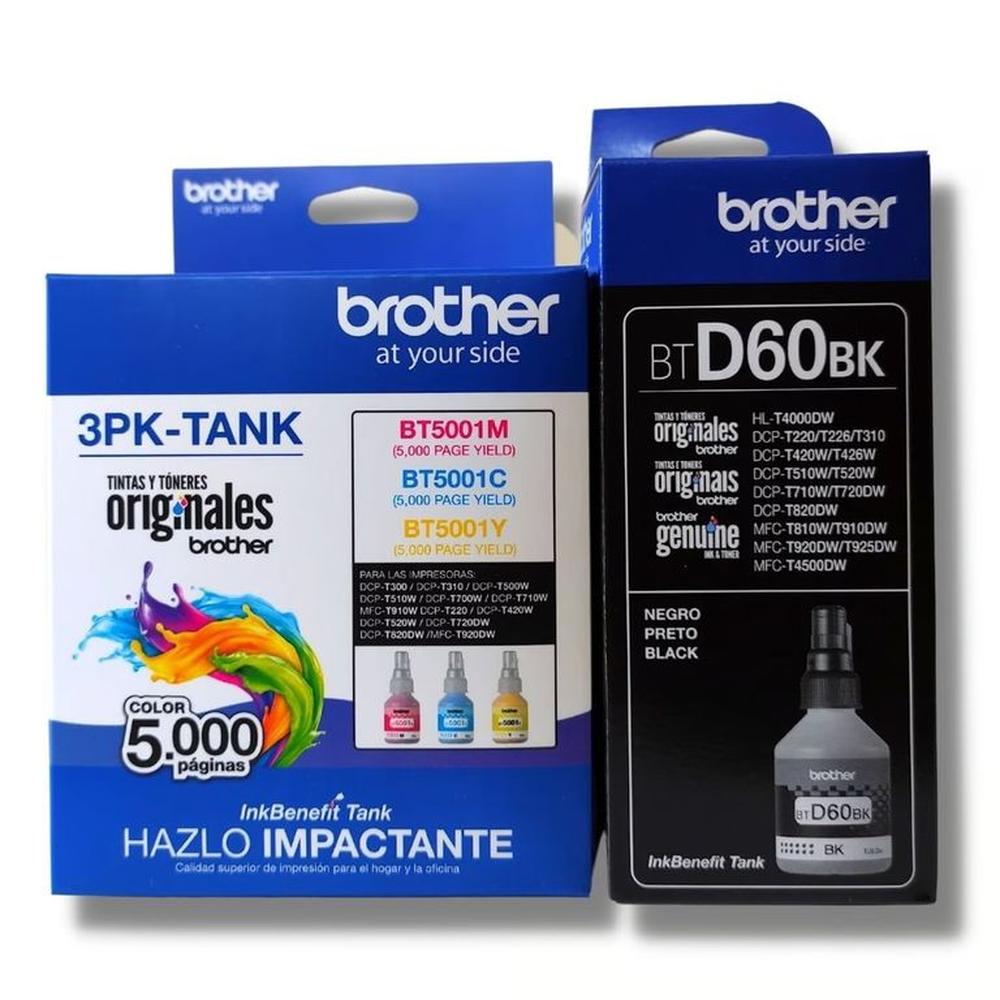 Kit Tinta Brother BT5001 3PK-TANK BTD60BK Cyan Magenta Amarillo Negro