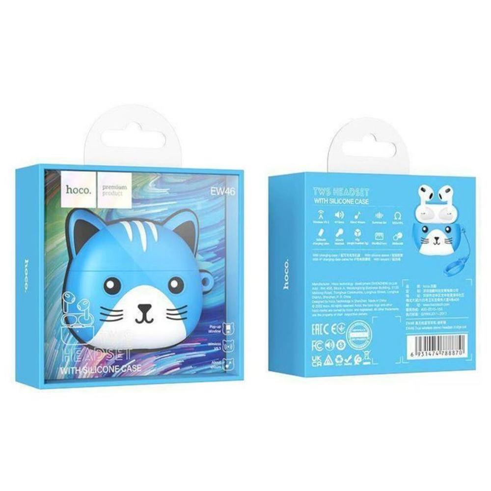 AUDÍFONOS INALÁMBRICOS EW48 AURICULARES BLUETOOTH FUNDA GATO CELESTE