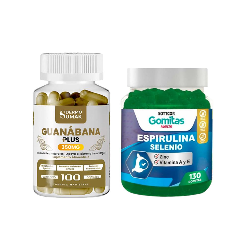 Guanábana Plus 350Mg 100Cap + Gomitas Espirulina, Zn, Se, Vit A Y E