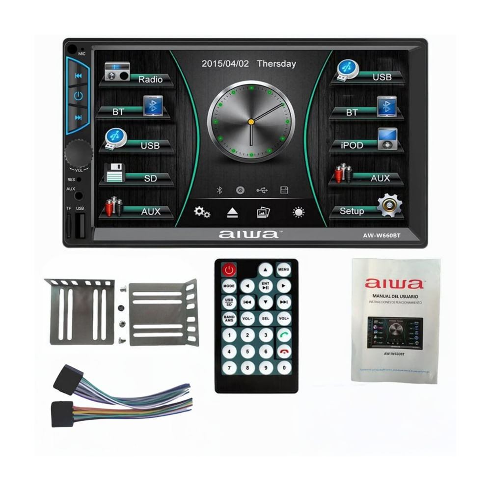 Autoradio Aiwa Bluetooth Mirrorlink 7"" HD + Cámara de reversa AW-W660BT