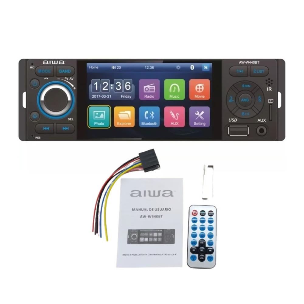 Autoradio Aiwa 1 Din Bluetooth Mirrorlink 4"" HD + Cámara de reversa AW-W440BT
