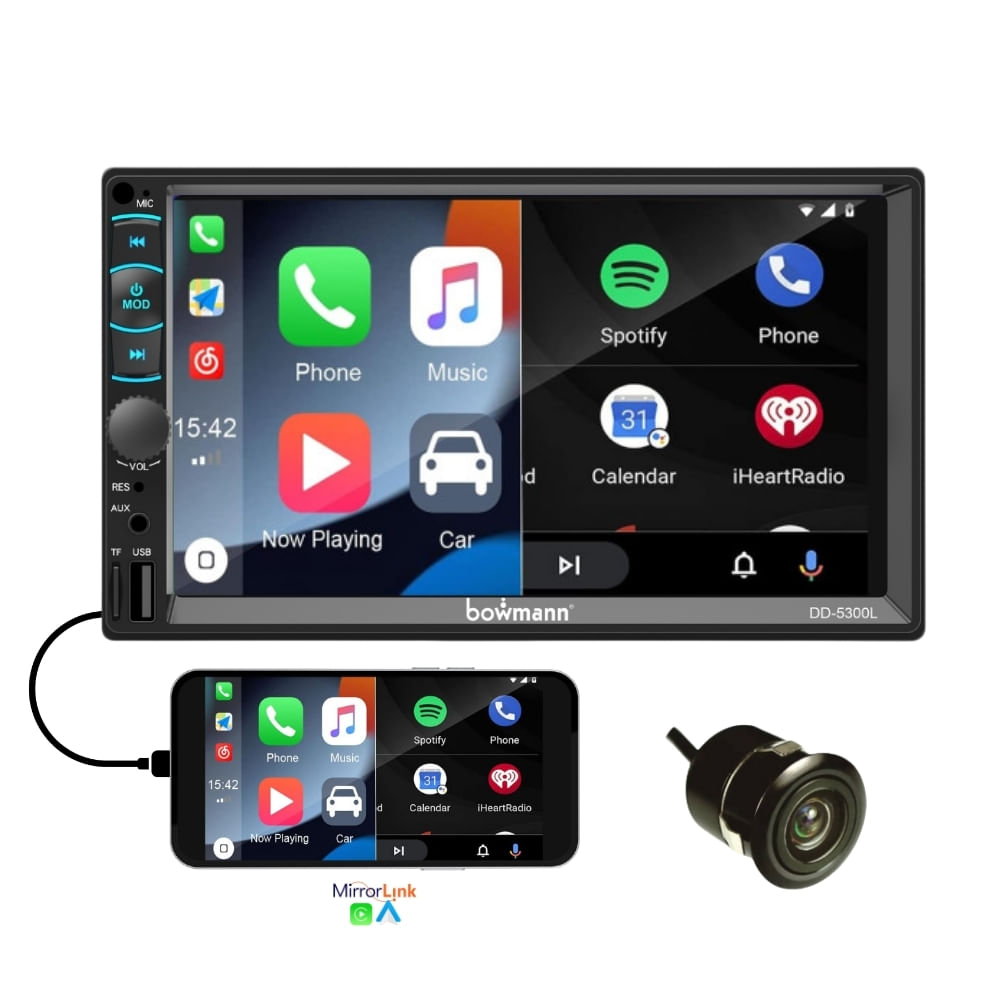 Autoradio Bowmann Mirrorlink Compatible con iPhone y Android BT USB AUX 7"" HD DD-5300