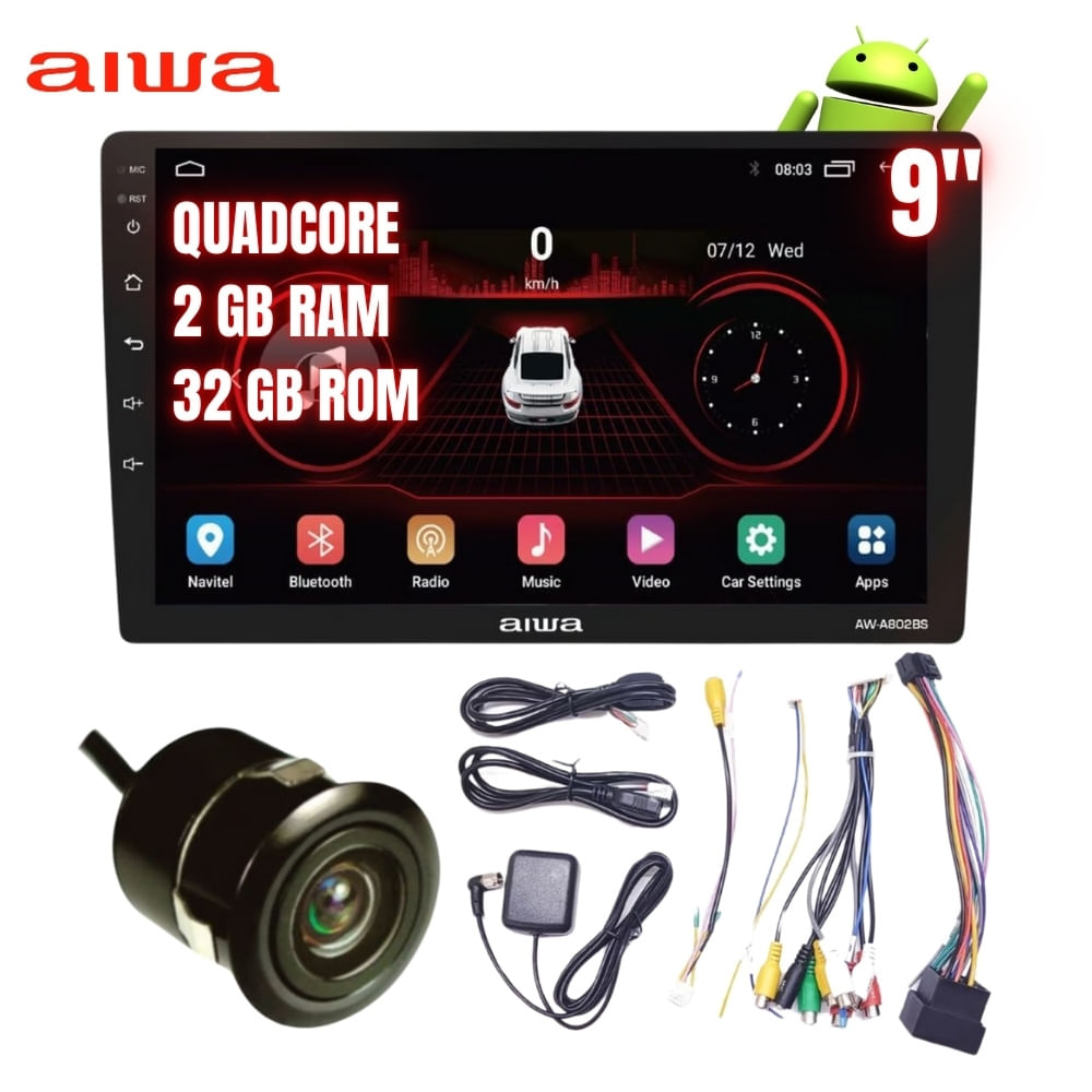 Autoradio Android Aiwa Quadcore 2GB + 32 GB con Android Auto y Carplay 9"" HD AW-A802