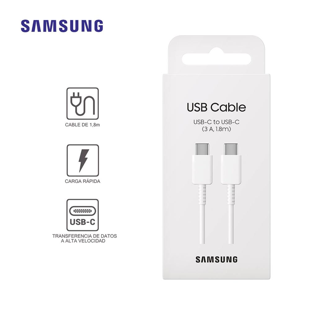 Cable Carga y Datos Súper Rápida USB-C-USB-C 3A 1.8 m max 60w Blanco