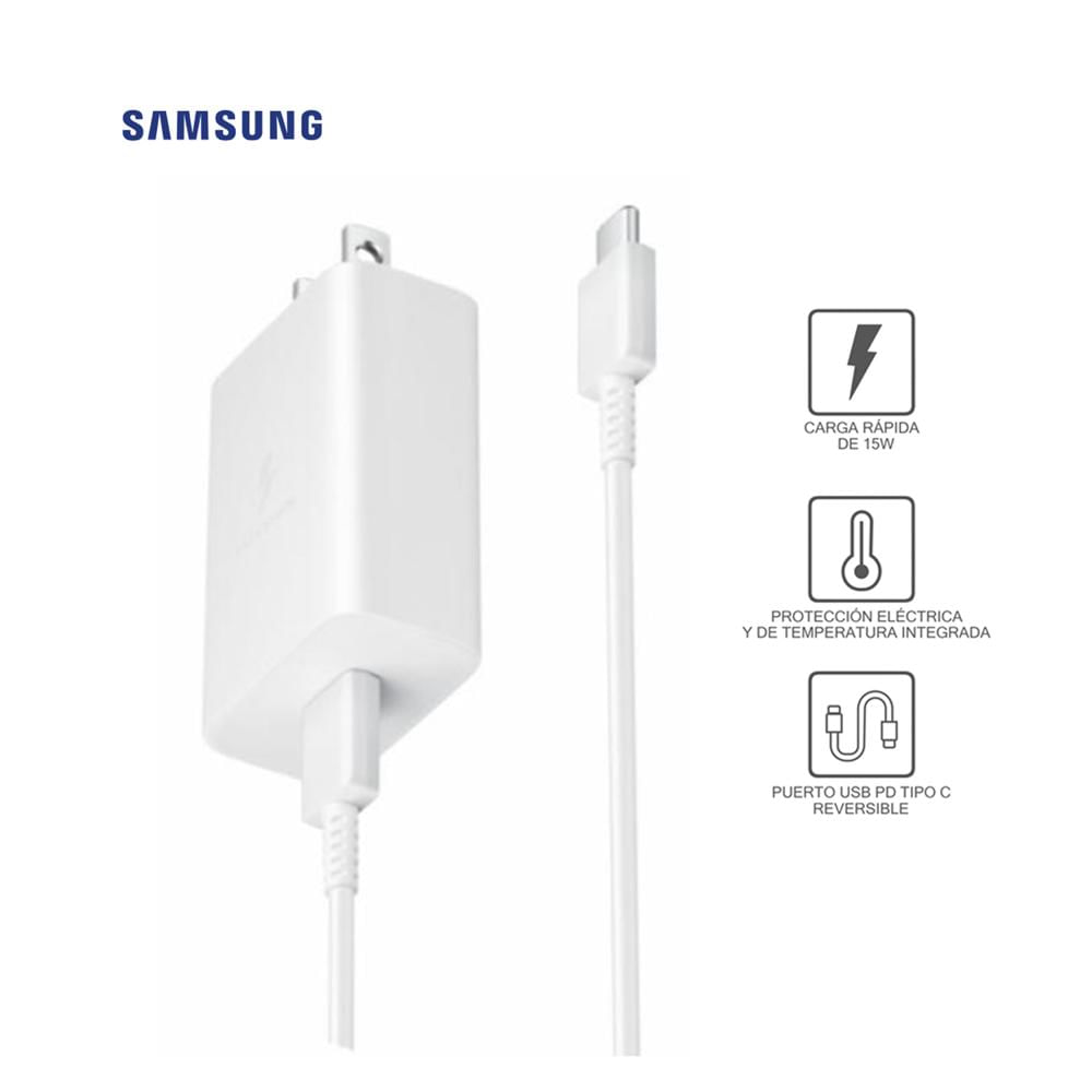 Cargador De Pared Con Cable 15W 2A 1m Carga Rápida USB-C A USB-C Blanco