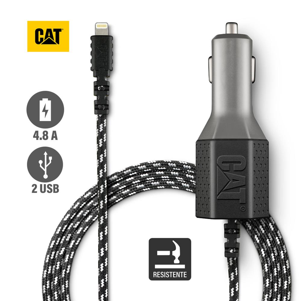 Cargador de Auto CAT Resistente con Cable USB-Lightning 4.8 A 2 Puertos