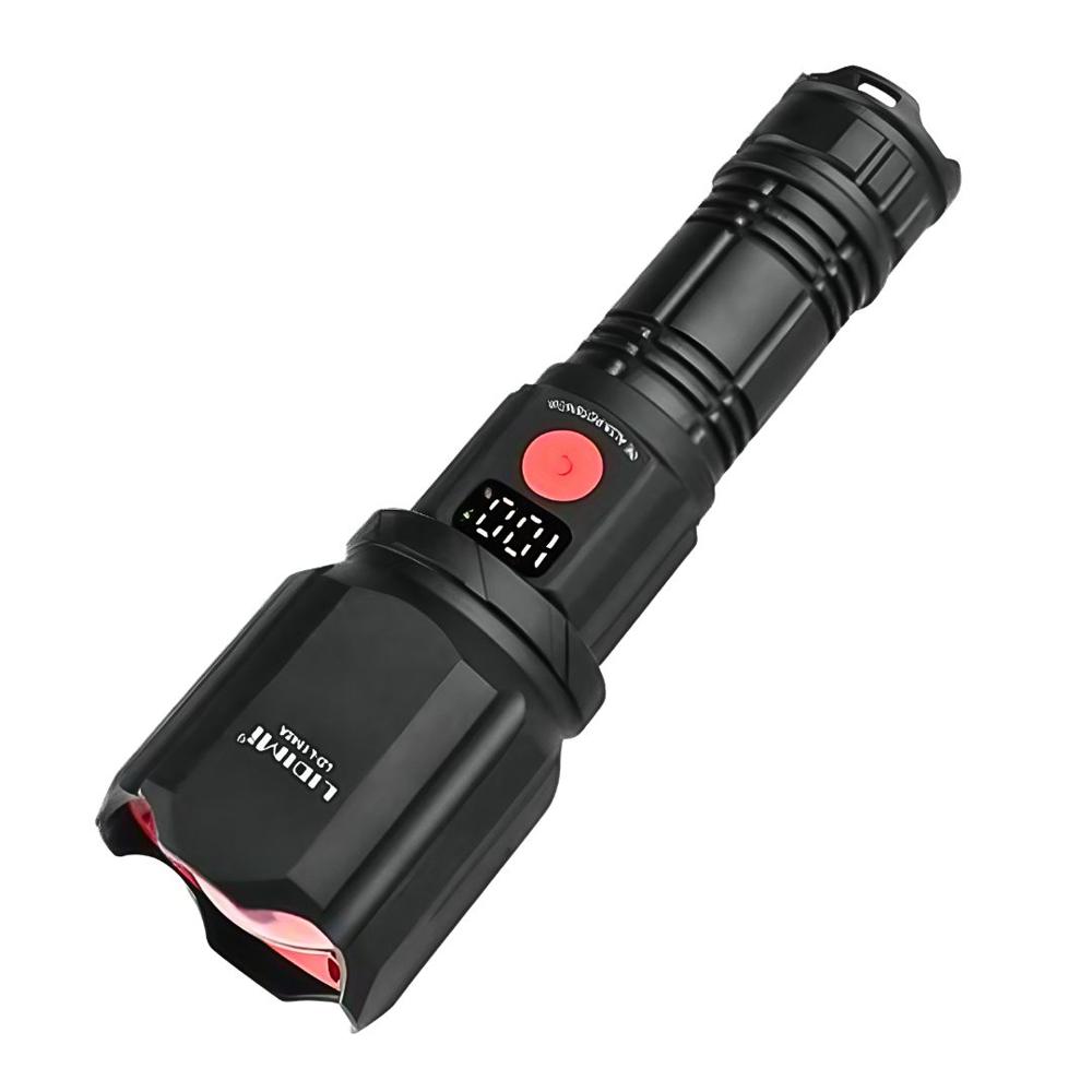 Linterna LED Recargable 2000m con Zoom, Power Bank, Pantalla y 6 Modos