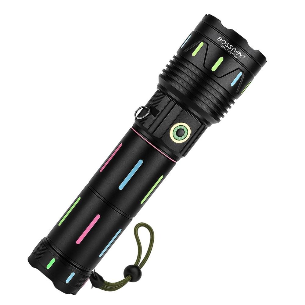 Linterna Táctica Bossney LED 3000m con Zoom Fluorescente y USB-C