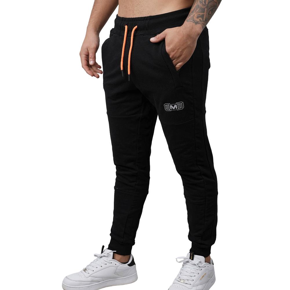 Jogger Deportivo Bolsillos con Cierres Muscle Museum Negro con Naranja para Hombre