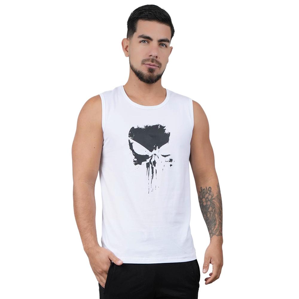 Polo Manga Cero Deportivo Muscle Museum Punisher Blanco para Hombre