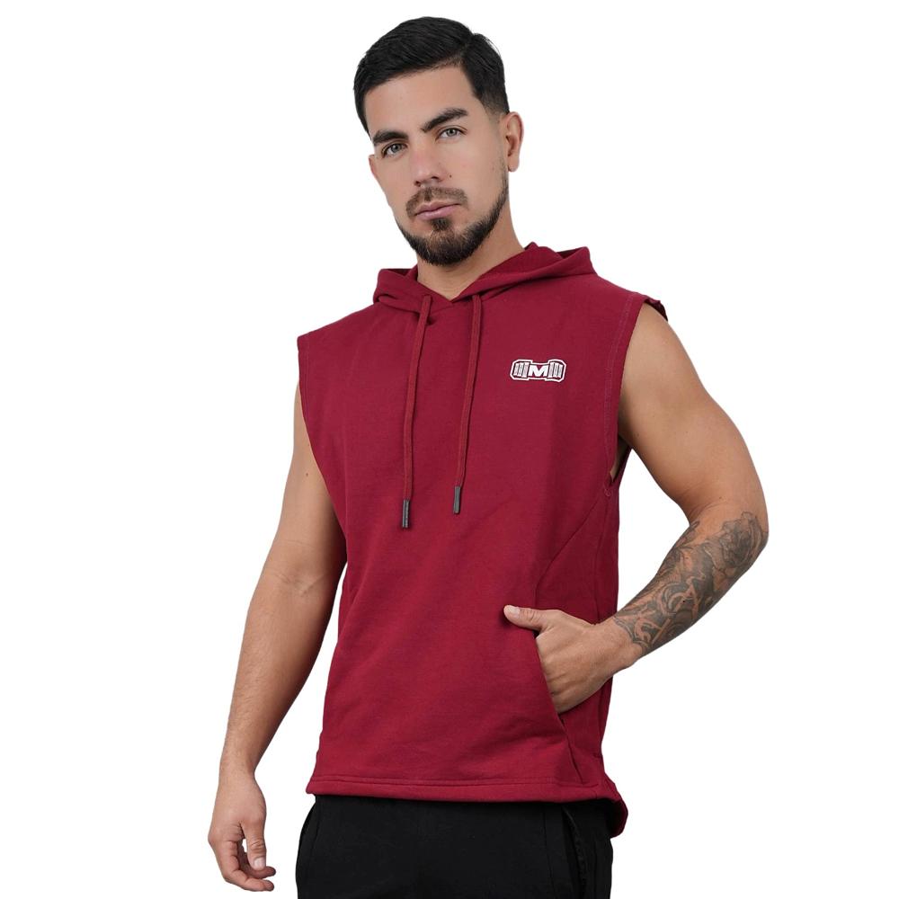 Polera Manga Cero Rojo Oscuro Muscle Museum con Bolsillo Delantero con Cierre para Hombre