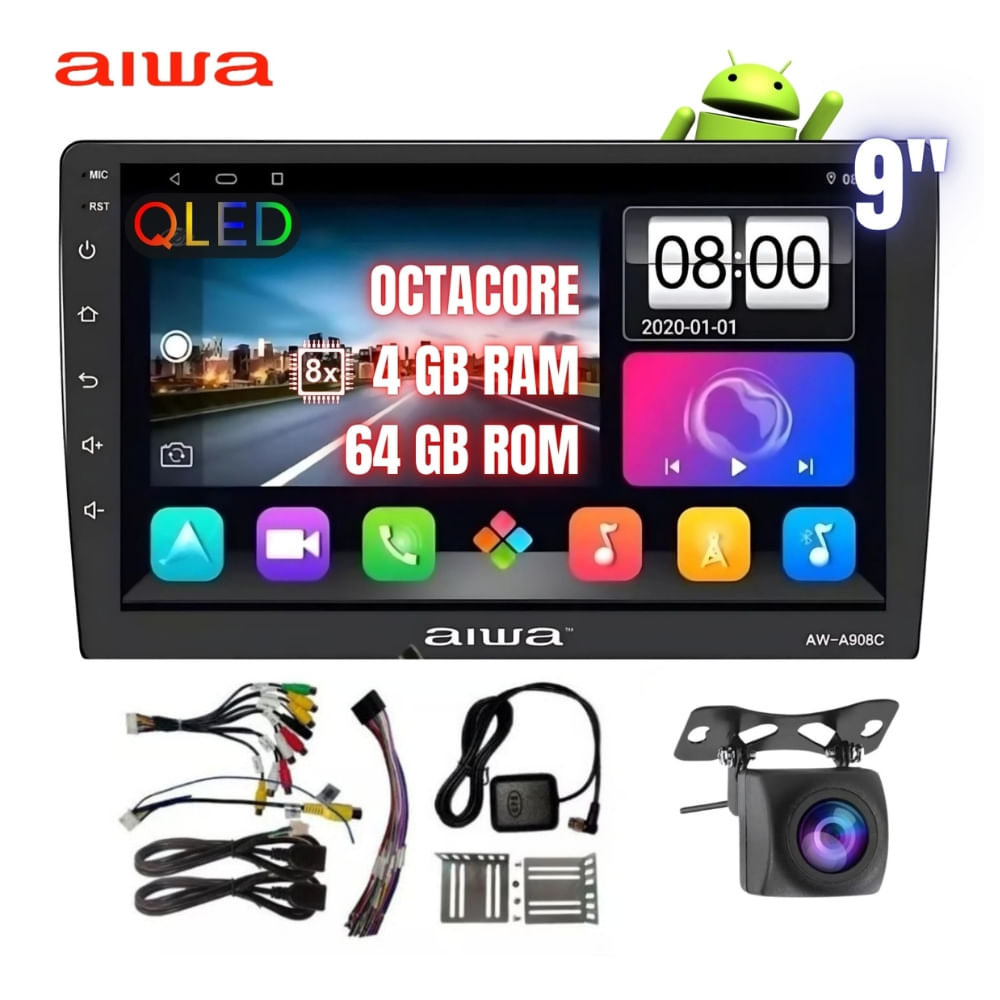 Autoradio Android Aiwa Octacore 4GB + 64 GB con Android Auto y Carplay AW-A908C