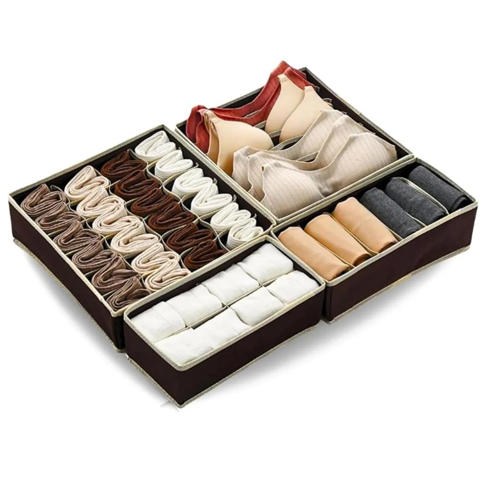 Set de 4 Organizador Ropa Interior Clasificador Multiusos 45 Divisiones Marrón