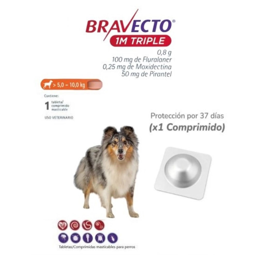Antipulga Bravecto 5 - 10KG x 1 Tab Protección Mensual