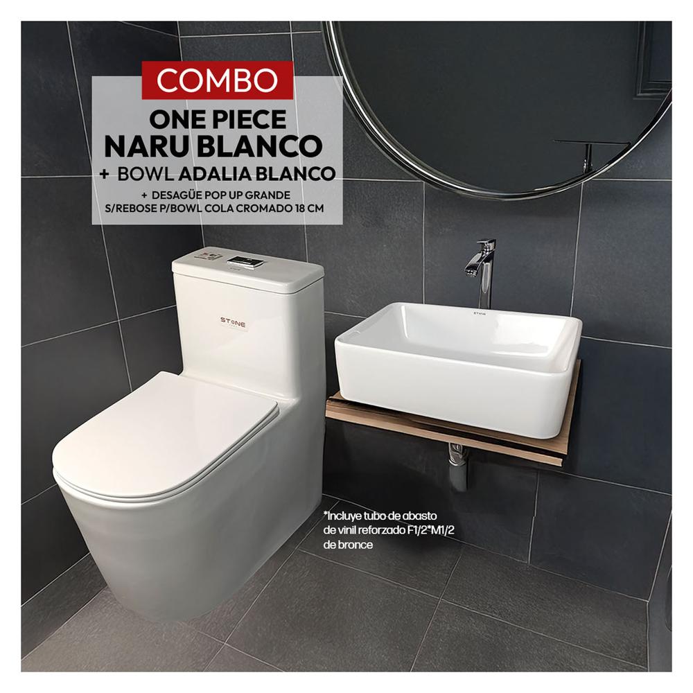 Combo Naru Blanco + Bowl Adalia + Desagüe Pop Up P/Bowl Cromado  -  Stone