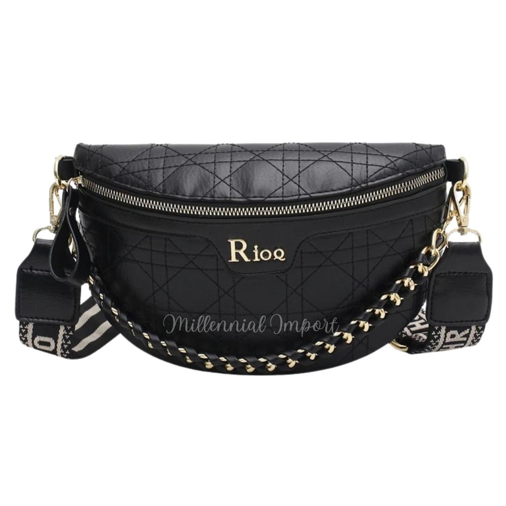 Cartera Canguro Negra de Mujer en Cuero PU Elegante