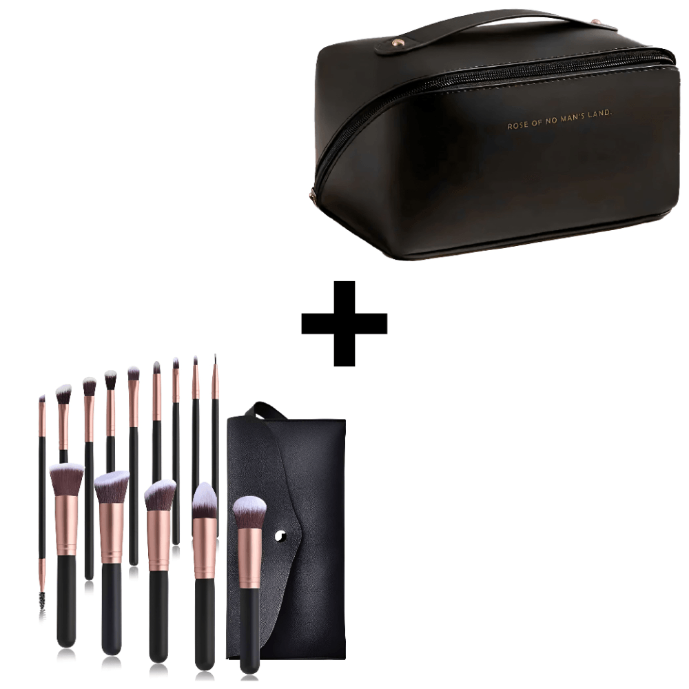 Combo Neceser Estuche De Cosméticos Negro + Brochas de Maquillaje profesionales Set 15 piezas Negro Combo Neceser Estuche De Cosméticos Negro + Brochas de Maquillaje profesionales Set 15 piezas Negro