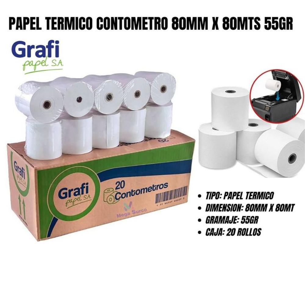 PAPEL TERMICO CONTOMETRO GRAFIPAPEL 80MM X 80MTS 55GR 20 ROLLOS PAPEL TERMICO CONTOMETRO GRAFIPAPEL 80MM X 80MTS 55GR 20 ROLLOS