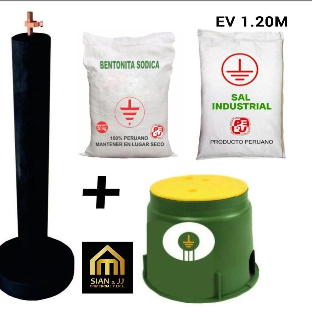 Kit  pozo tierra  Electrodo 1.2 MT 5-8 1 saco de sal industrial 1 saco de bentonita  1 bóveda de pvc