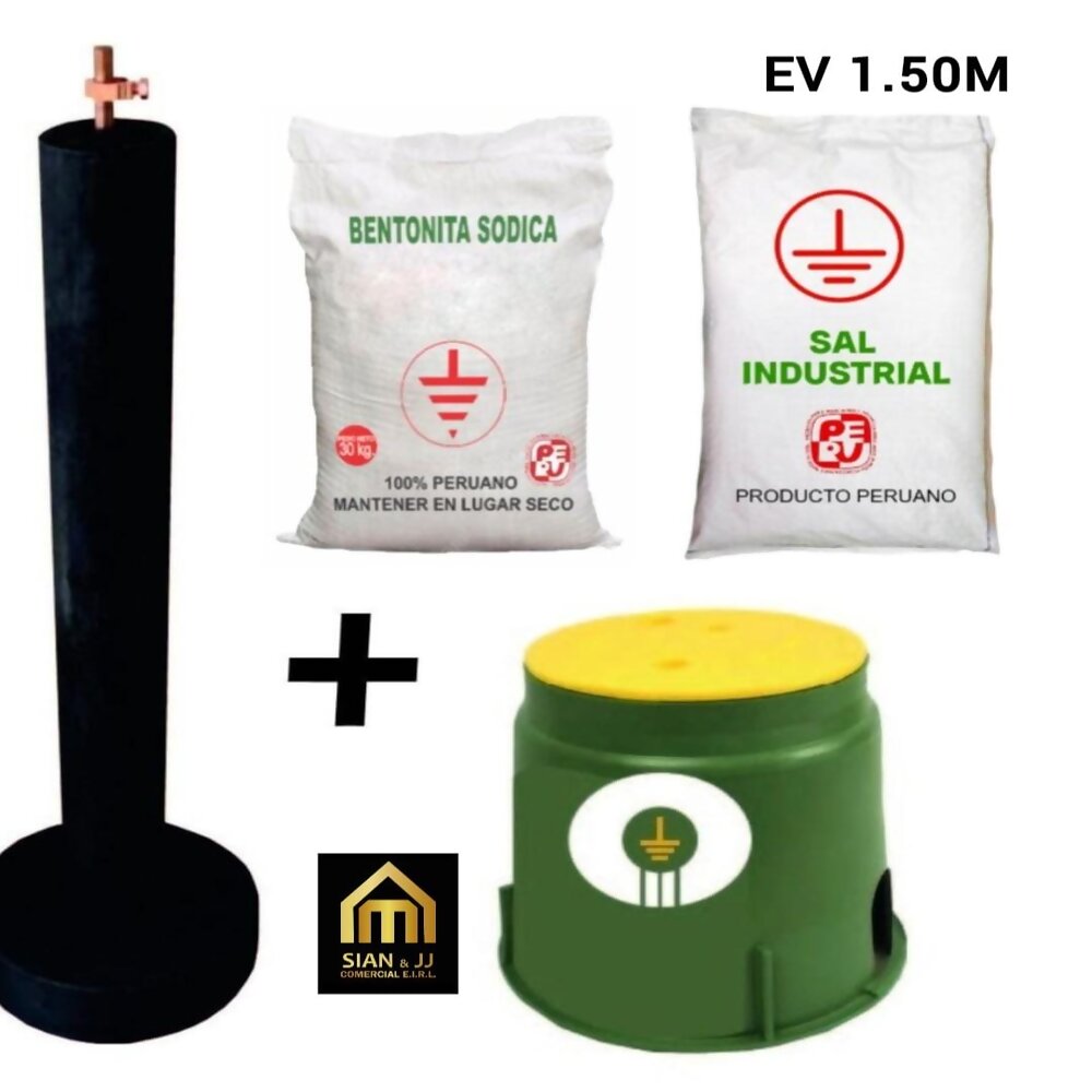 Kit pozo tierra  Electrodo 1.5 MT 5-8 1 saco de sal industrial 1 saco debentonita  1 boveda de pvc