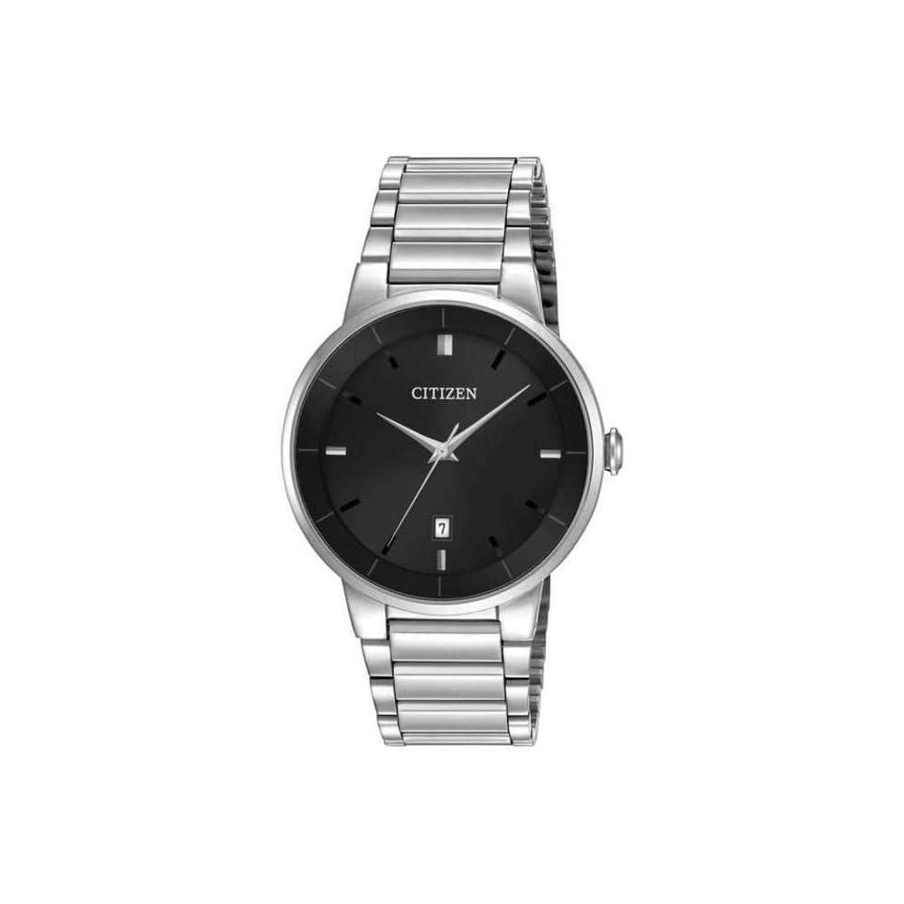 Citizen Reloj hombre analógico, esfera negra, tono plateado