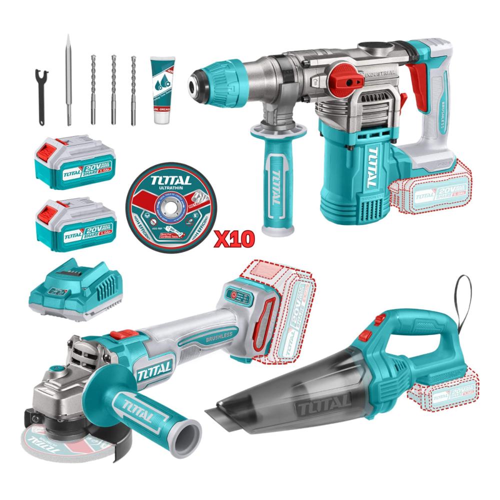 Combo Rotomartillo + Amoladora + Aspiradora Industrial Total