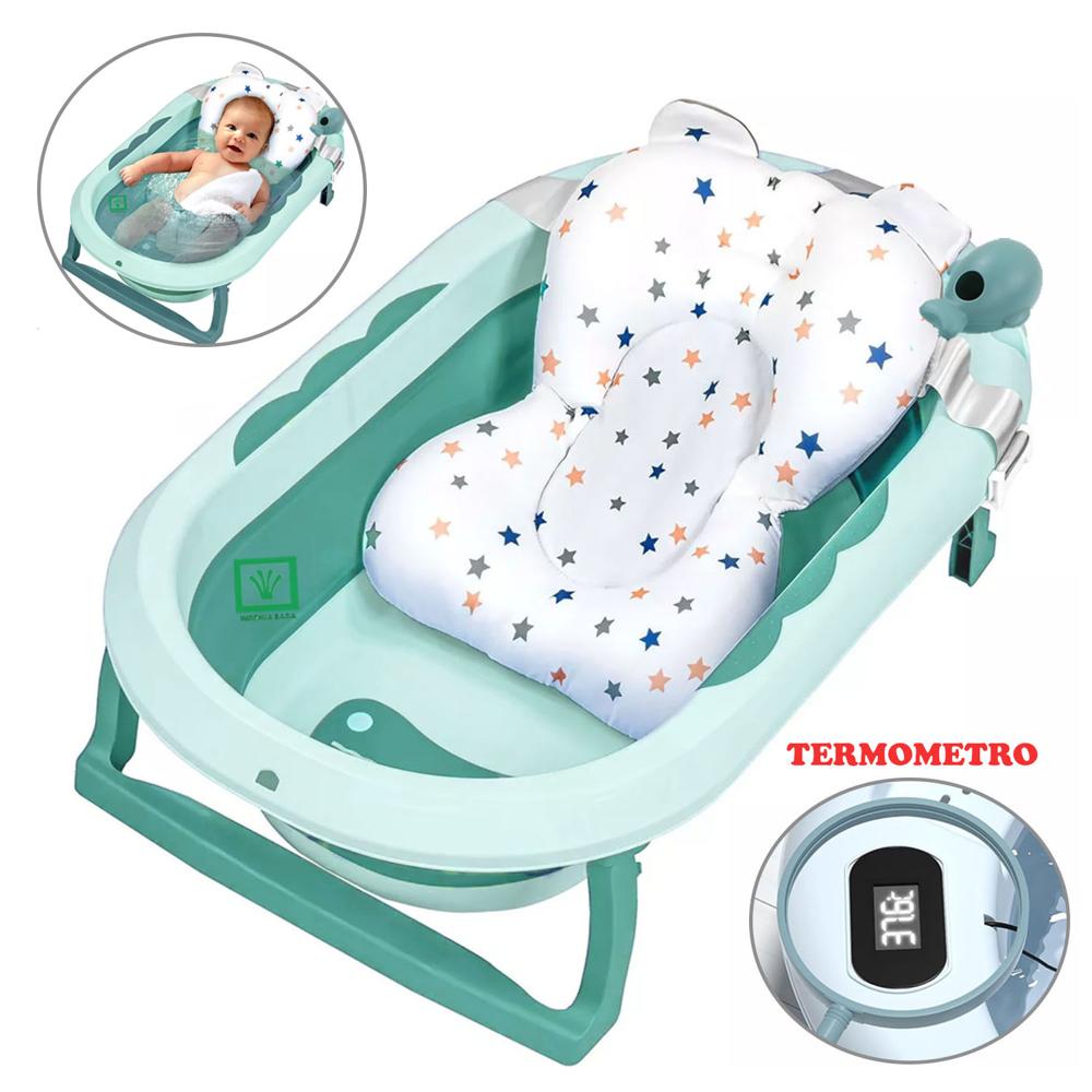 Bañera Tina de Baño Plegable Ballenita Con Termómetro Verde Bañera Tina de Baño Plegable Ballenita Con Termómetro Verde