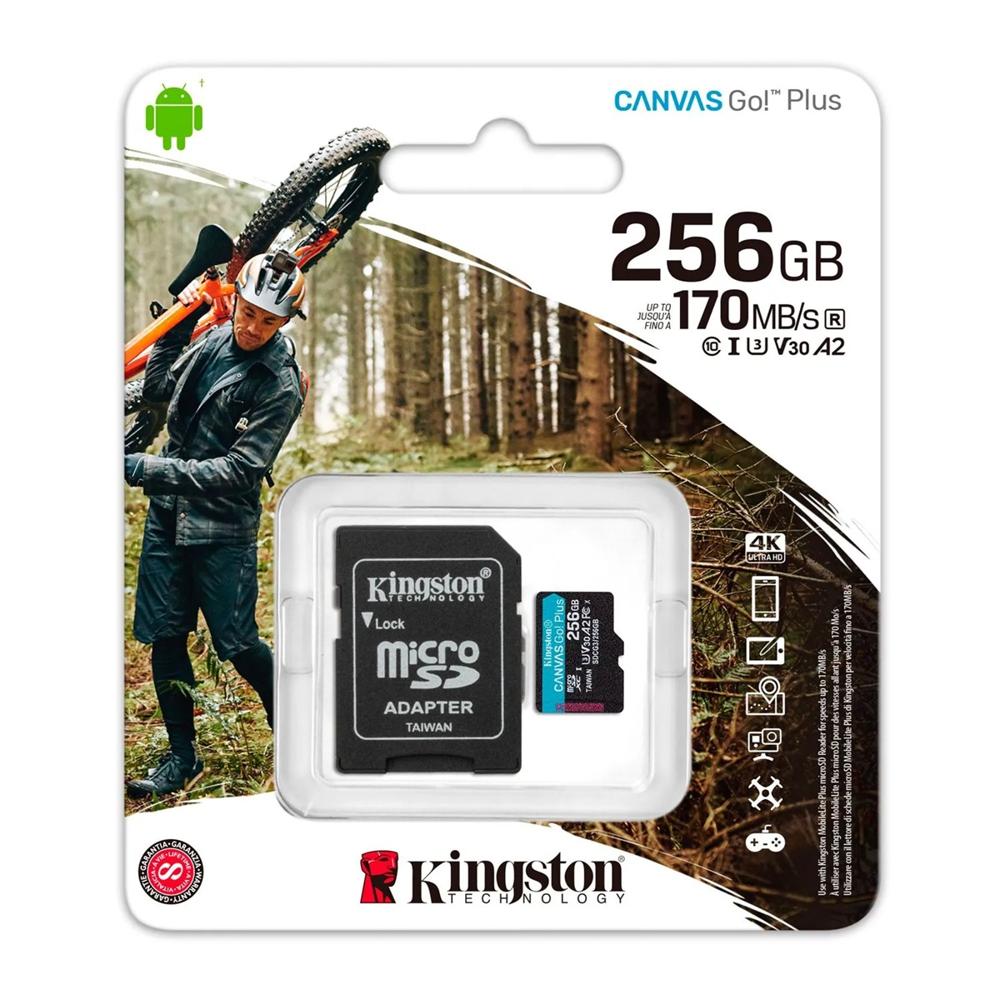 Memoria Micro SD Kingston Canvas Go Plus 256GB CAdaptador 170Mbs Memoria Micro SD Kingston Canvas Go Plus 256GB CAdaptador 170Mbs