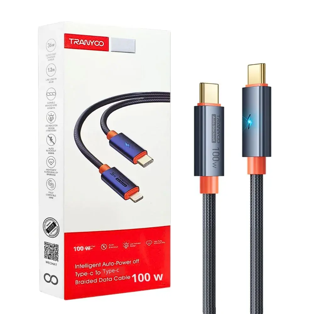 Cable de Datos Trenzado 100W Tipo-C a Tipo-C Apagado Automático CC-5