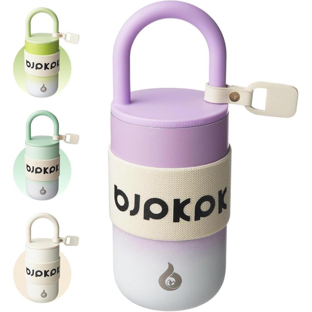 Vaso aislado BJPKPK con tapa y asa en color lila para viajes