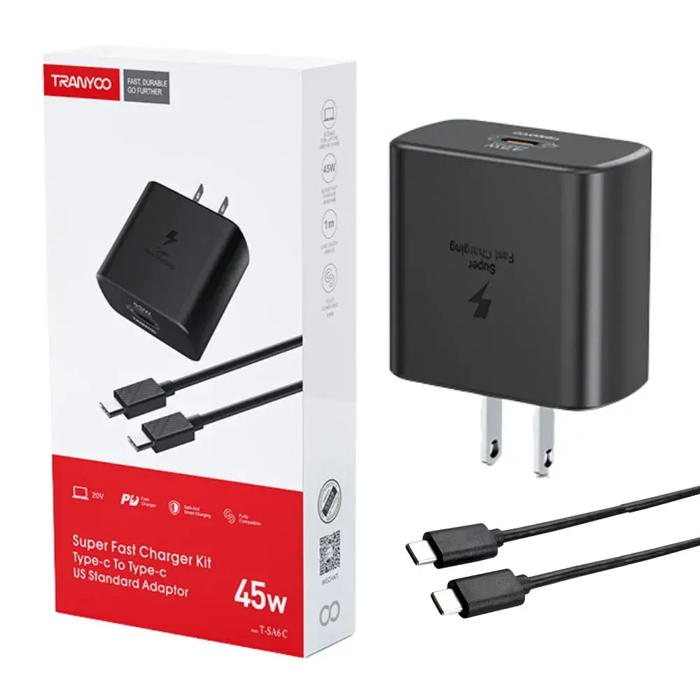 Cargador 45W Tipo-C a Tipo-C Carga Súper Rápida TRANYOO T-SA6C Negro Cargador 45W Tipo-C a Tipo-C Carga Súper Rápida TRANYOO T-SA6C Negro