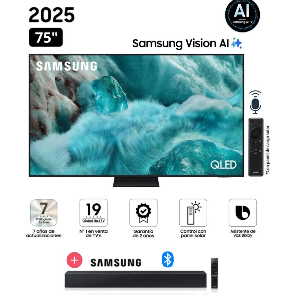 TELEVISOR SAMSUNG QLED 75 QN75Q7FAAGXPE VISIÓN AI SMART TV + SOUNDBAR HW C400 TELEVISOR SAMSUNG QLED 75 QN75Q7FAAGXPE VISIÓN AI SMART TV + SOUNDBAR HW C400